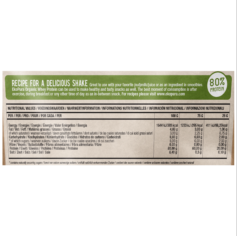 Ekopura Organic Whey Voedingswaarden